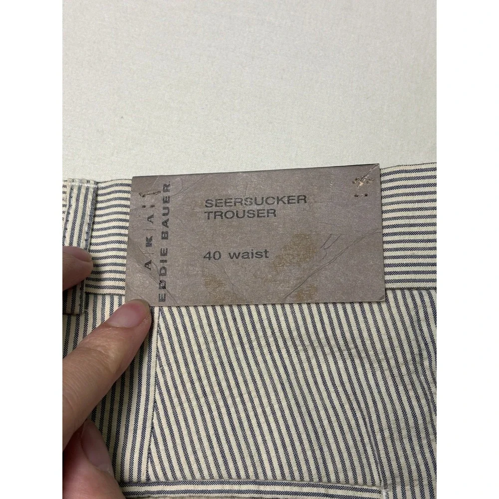 Vintage‎ NWT AKA Eddie Bauer Mens Seersucker White Striped Pleated Pants 40X34